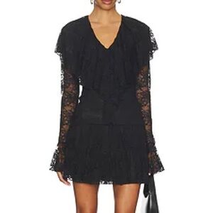 Black Lace Tiered V-Neck Mini Dress